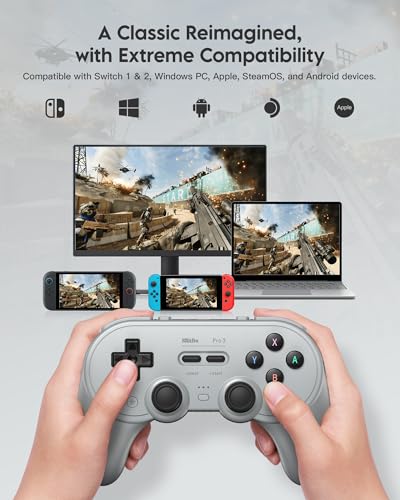8Bitdo Pro 3 Bluetooth Controller (Gray) - TMR Joysticks | For Switch/Switch 2, Windows/Apple/Android, Swappable ABXY Buttons, Pro Back Buttons, Hall Effect Triggers, Charging Dock - color: Gray, size: Pro 3