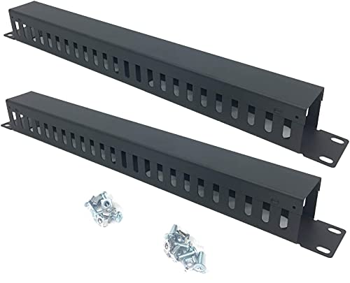 2 Pack 1U 19 Inch Cable Manager Horizontal Rack Mount 24 Slot Metal Finger Duct Wire Organizer with Cover and Mounting Screws for Server Rack, Black(24S2P)