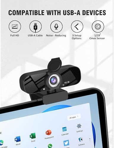 Tewiky Full HD Webcam with Built-in Microphone and Rotatable Tripod, 2K Video and Wide Angle Camera, Privacy Cover, for Desktop PC or Laptop Computer - style: 2K Webcam with USB Cable