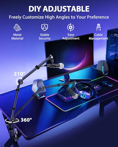 UBeesize Microphone Boom Arm, Aluminum Alloy Mic Arm Stand | 360° Rotatable Desk Mount with 3/8" to 5/8" Adapter, Compatible with Blue Yeti, HyperX QuadCast, Shure SM7B, Podcast & Gaming - color: Glossy Black