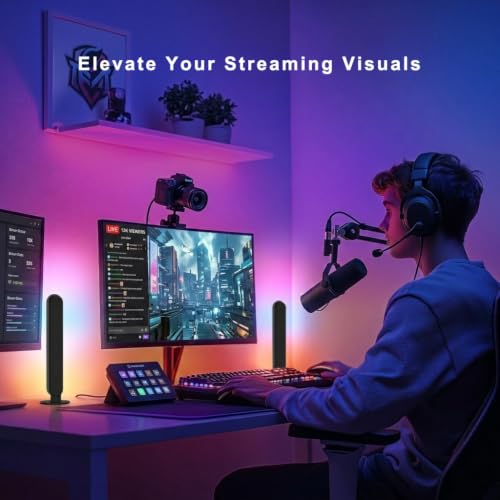 BASON LIGHTING Smart Light Bars, RGB LED Streaming Light with Music Sync, Bluetooth RGB-ICW Desk Light, Gaming Lights for PC, TV, Mood Lighting, USB Powered for Room Decoration.