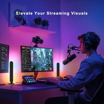 BASON LIGHTING Smart Light Bars, RGB LED Streaming Light with Music Sync, Bluetooth RGB-ICW Desk Light, Gaming Lights for PC, TV, Mood Lighting, USB Powered for Room Decoration.