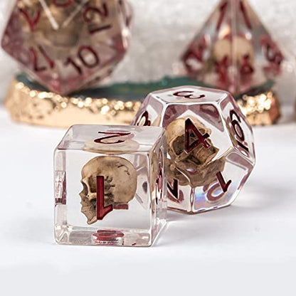 UDIXI Skull DND Dice Set, Resin D and D Dice Set for D&D RPG Tabletop Games | Velvet Storage Bag, DM Gift, for Dungeons and Dragons Role Playing Games Board Games - color: Skull