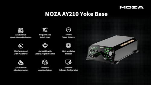 MOZA AY210 Force Feedback YOKE Base Flight Simulator FFB Controls, Black | 9Nm Torque, 210N Push Force, High-strength Steel, 150mm Travel Distance, Programmable Switch Panel