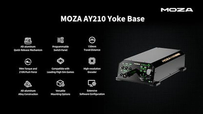 MOZA AY210 Force Feedback YOKE Base Flight Simulator FFB Controls, Black | 9Nm Torque, 210N Push Force, High-strength Steel, 150mm Travel Distance, Programmable Switch Panel