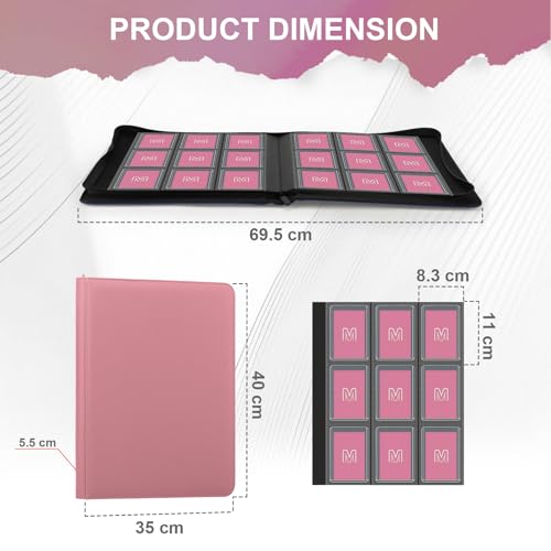 Toploader Binder, 9-Pocket 288 Cards Holder for 3"x4" Rigid Card Sleeves | Top Loader Binder with Sleeves Trading Card Binder for TCG,Sport Cards, PU Leather Cover, Side Loading (9 Pink) - color: 9Pink7