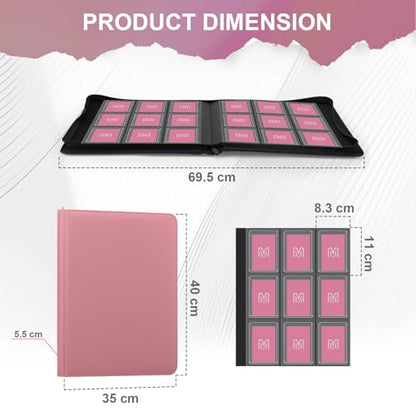 Toploader Binder, 9-Pocket 288 Cards Holder for 3"x4" Rigid Card Sleeves | Top Loader Binder with Sleeves Trading Card Binder for TCG,Sport Cards, PU Leather Cover, Side Loading (9 Pink) - color: 9Pink7