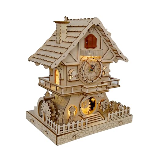 Cuberie 3D Wooden Puzzles Cuckoo Clock - DIY Model Kits for Adults with Music Box, Wood Building Project for Home Decor, Creative Gift for Teens (Age 14+)