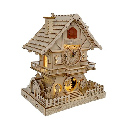Cuberie 3D Wooden Puzzles Cuckoo Clock - DIY Model Kits for Adults with Music Box, Wood Building Project for Home Decor, Creative Gift for Teens (Age 14+)