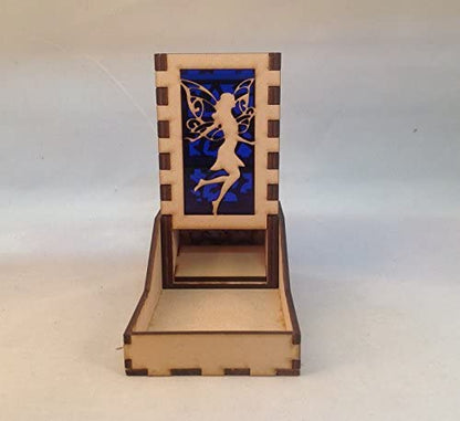 Fairy Mini Dice Tower v1 Dark Blue Acrylic Window Laser Cut MDF Unique Fast Shipping
