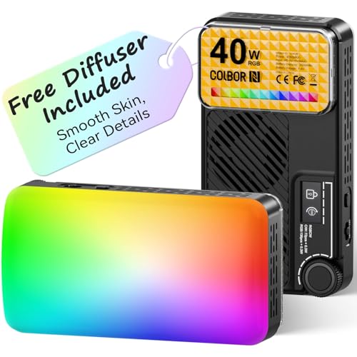 Moman Small LED Camera Light 40W, Full RGB Video Lights with Diffuser, App Control, 2500-9000K, CRI 97+, USB-C Fast Charging, Portable Photography Fill Light for Sony Canon Video Recording