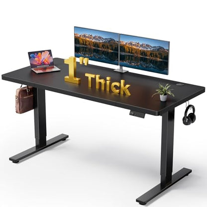 Black 60x28 in Electric Standing Desk, 1 Inch Thick Tabletop | Double Beam Frame, Holds 220lbs, Sit Stand, 3 Memory Height Adjustment, Extra Deep Table Top, Black Frame - color: Black Top / Black Frame, size: 60 x 28 Inch
