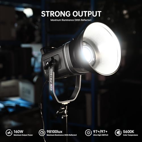 GVM 160W LED Video Light with Bluetooth Control, 5600K Photography Light, Studio Lighting Kit for Photography, Filmmaking, YouTube and Tiktok, 98100 lux/1.64ft, 12 Scene Modes, Lightweight - size: 160W