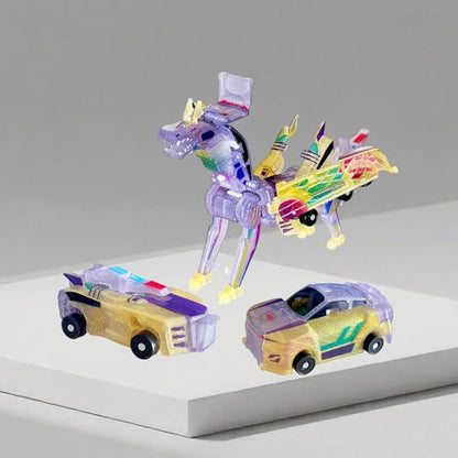 Crystal Transforming Dinosaur Car Toy 2-in-1 Transparent Magnetic Cars Convert to Dinosaur Robot, See-Through Crash-Activated Deformation Toy No Battery, for Kids 3-12 (Crystal) - color: Crystal