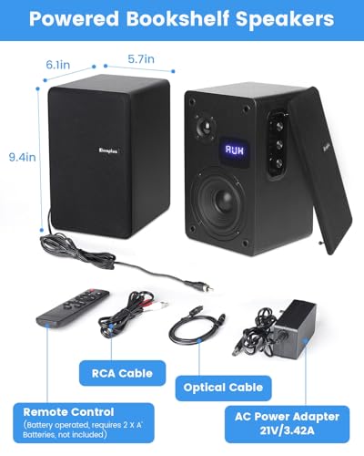 Powered Bookshelf Speakers for Turntable, 40W*2, 4 Inch Woofer | Optical/ARC/RCA/AUX/BT Wired & Wireless Input, HiFi Stereo Sound, Active Vinyl Record Player Speakers for TV Desktop PC