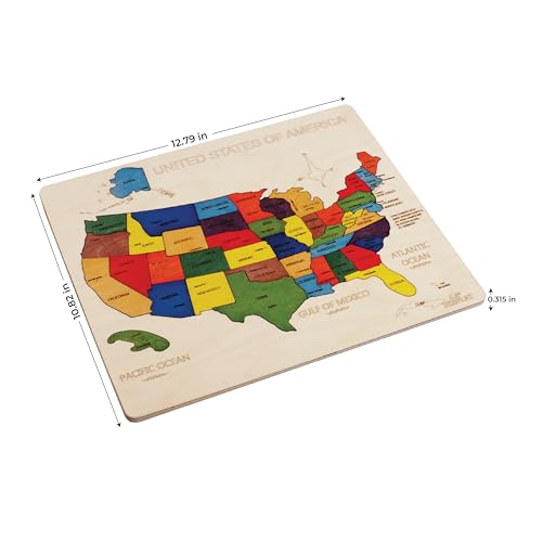 USA Map Wooden Jigsaw Puzzle for Kids | 44 Puzzle Pieces | Learning & Educational Toy Gift for Boys & Girls (ASTM Safety Rating: 3+ Years) - style: USA Map