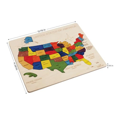USA Map Wooden Jigsaw Puzzle for Kids | 44 Puzzle Pieces | Learning & Educational Toy Gift for Boys & Girls (ASTM Safety Rating: 3+ Years) - style: USA Map