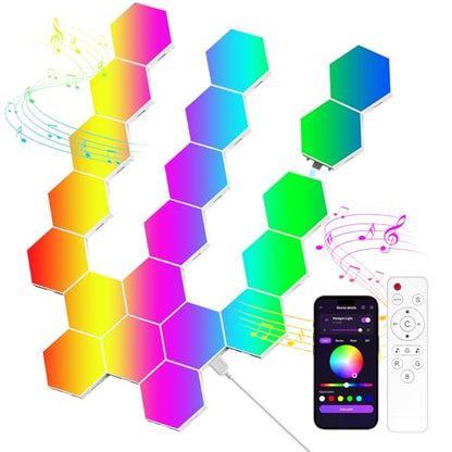 Hexa Light Panels, RGB Hexagon LED Wall Lights, Smart Home Creative Wall Lighting with Music Sync, Modular LED Light Panels for Room Decor & Wall Decor, 20 Pack - size: ‎Hexagon Lights - 20 Pack