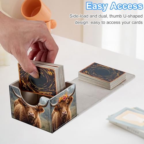 Cow with Flowers Deck Box for MTG Commander | Holds 100+ Double-Sleeved Cards | Strong Magnetic TCG Card Case for Collectible Games - color: Cow with Flowers