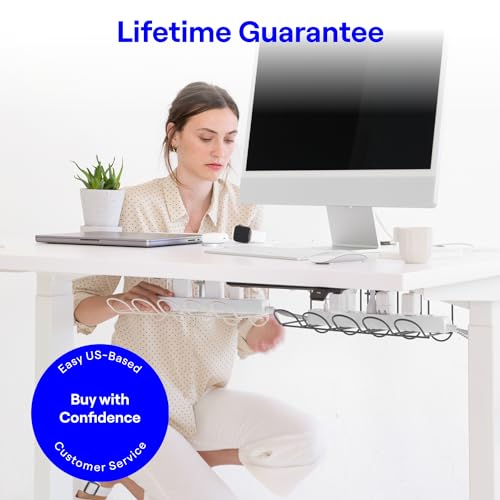 CarryUp Under Desk Cable Tray, No Drill Wire Management Clamp, Computer Cord Organizer, Cable Hider & Holder, Cord Keepers for Home Office Organization, Powder Coated Metal, Dorm Essentialss - Cream
