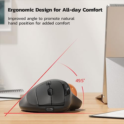 Nulea M501 Wireless Trackball Mouse Ergonomic Thumb Control, 4 DPI Levels | Rechargeable rollerball mouse with Bluetooth USB receiver,3 device use,smooth tracking,compatible with PC Mac Windows-Orange - color: H-DOrange