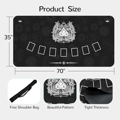 70 x 35 Inch Poker Mat for Table, Texas Hold'em Poker Table Top Mat with Carrying Bag, Waterproof Anti-Slip Rubber Blackjack Mat for Home Game Nights Up to 8 Players - color: Black-blackjack