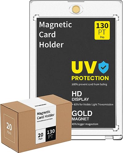 130PT Magnetic Card Holders, 20 Pack Clear UV Protection Display | Holders with Magnetic Closure for Trading Cards, Thick Sports & TCG Cards, Patch, Jersey, Relic, Memorabilia, Autograph Cards - size: 2.52 x 3.54 in 130PT Magnetic Card Holders