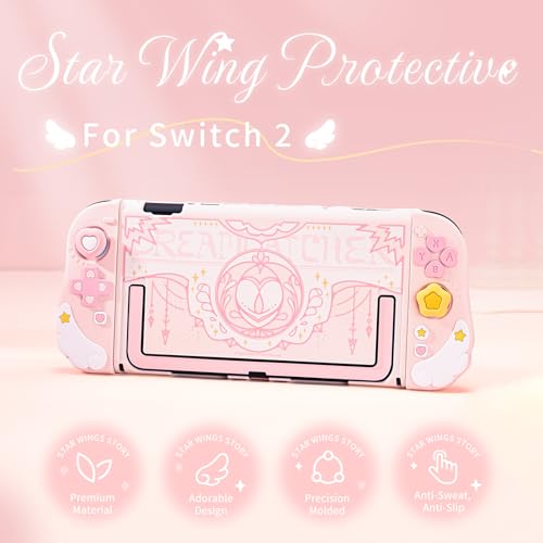 Geekshare Protective Case Set Compatible with switch 2, PC Back Plate with Silicone Joysticks Covers, Includes 2 Thumb Grips, Waterproof Protection - Star Wing Series (Pink) - color: Star Wing, size: For Switch 2