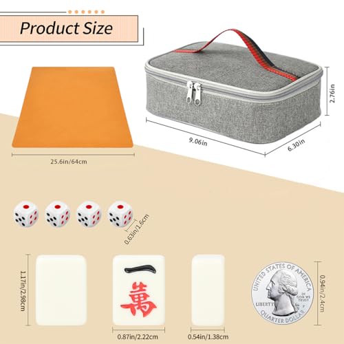 Chinese Creamy White 1.17 inches Compact Mahjong Set, Travel Small Size, 144 + 8 Blank Melamine Tiles, with Portable Travel Handbag Complete Mahjong Game Set - color: Creamy White