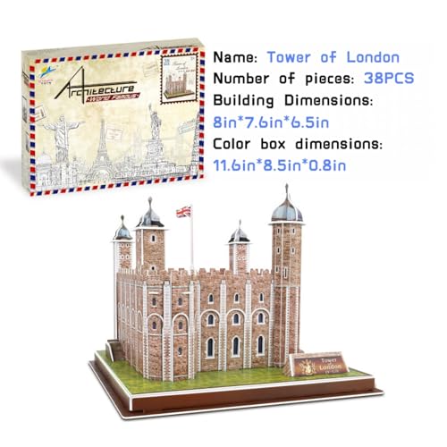 Architecture World Famous of 3D Puzzle.Build Your Own Collection of 17 Global Landmarks (Notre Dame, Colosseum) - Educational DIY Model Kit for Kids & Adults. (Tower of London) - color: Tower of London