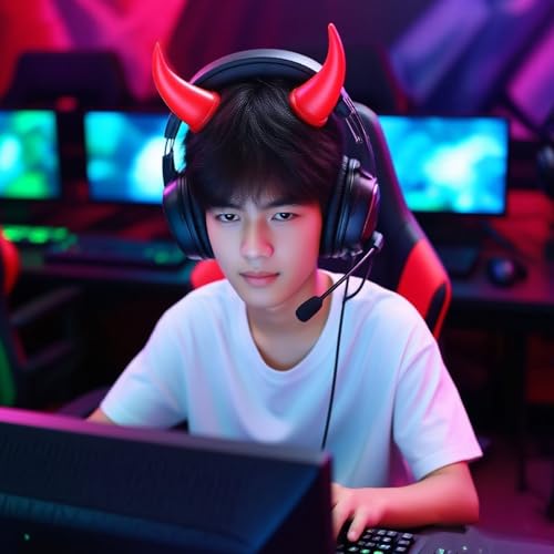 Asixxsix Wired Gaming Headset, Noise Cancelling Over Ear Headphones with Mic, RGB Luminous and 7.22ft Cable, Comfortable Wear Wired Headphones for Home Office (Black Red) - color: Black Red