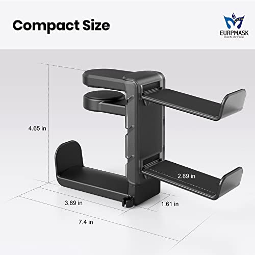 3-in-1 Headset&Controller Holder - EURPMASK Upgraded PC Gaming Headset Stand, Adjustable Clamp-on Headphone Holder,Headphone Controller Hook Under Desk w/ 360 Degree Swivel&Cable Clip Organizer-Black - color: Black Pro