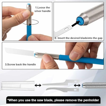 Honoson Mini Hand Saw Model Tools Small Hobby Saw Blades Kit with 9 Tiny Razor Hacksaw Blades for Miniatures, Modeling, DIY Crafts, Plastic Models, Wood(Blue,Style 3) - color: Blue, style: Style 3