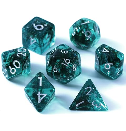 Ocean Moss Dice Set for DND - Unique Aquamarine Ocean Moss for D&D - Detailed Stunning Textured Resin Polyhedral Set for Dungeons and Dragons Dice, Role Playing Games (RPG) with Natural Distribution - color: Ocean Moss