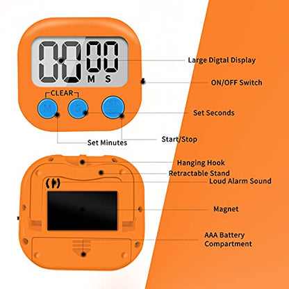 6 Pack Small Digital Kitchen Timer Magnetic Back and ON/Off Switch,Minute Second Count Up Countdown (Orange) - color: Orange