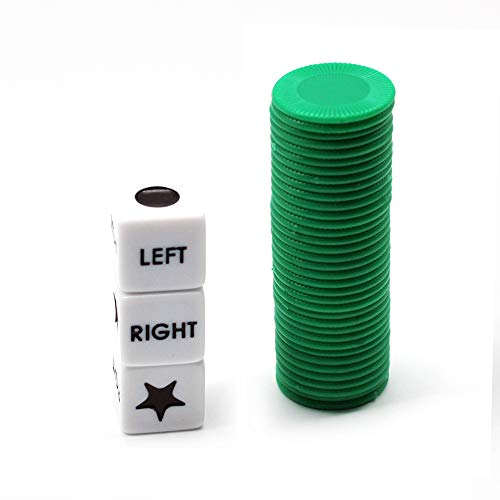 Bilywey Left Right Center Dice Game Set with 3 Dices + 36 Chips (Green) - color: Green