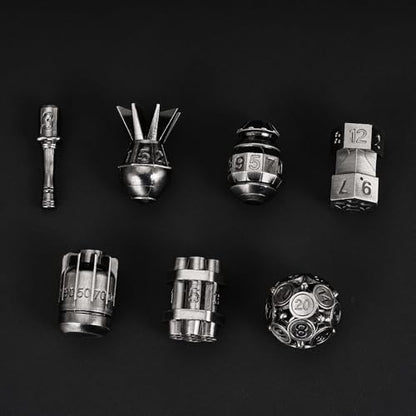 UDIXI Metal DND Dice Set 7PCS RPG Polyhedral Metal D&D Dice Set Nickel | Bomb Shape, Solid Metal, Cool Design, Leather Pouch Packaging, for Dungeons and Dragons Role Playing Games Tabletop Games - color: Ancient Silver