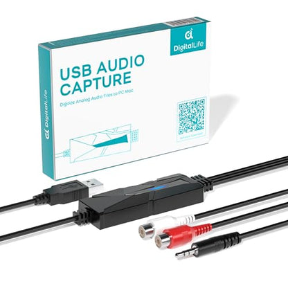 DigitalLife AuralynX USB Audio Capture Device | Convert Cassette Tapes to MP3, RCA & 3.5mm Input, Compatible with Windows,Mac & Linux,for Content Creator & Educator(1-Pack) - size: 1 Pcs/Pack, AV202-B