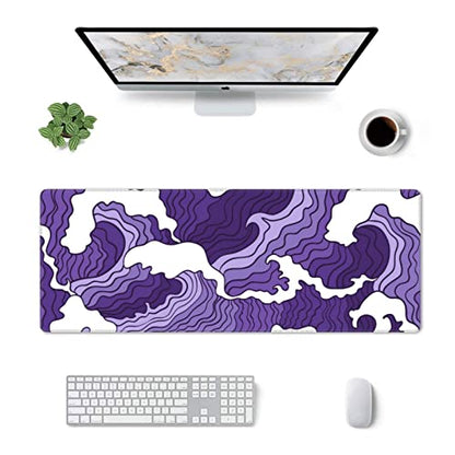 Japanese Purple Wave Large Mouse Pad XL Extended Gaming Mouse Pad Mat Desk Pad with Stitched Edge,Full Desk Mousepad for Office,Computer,Keyboard 31.5 X 11.8 Inch (Japanese Purple White Wave) - color: Japanese Purple White Wave
