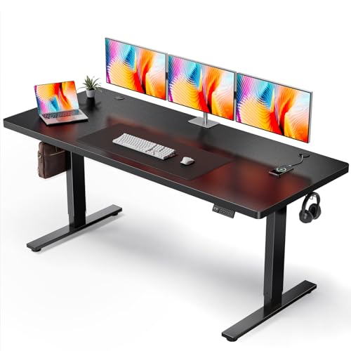 Black 71x30 in Electric Standing Desk, 1 Inch Thick Tabletop | Double Beam Frame, Holds 220lbs, Sit Stand, 3 Memory Height Adjustment, Extra Deep Tbale Top, Black Frame - color: Black Top / Black Frame, size: 71 x 30 Inch