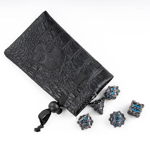 Metal Skull Dice Set with Skull Bag,7PCS Polyhedral Metal Dice Set for DND Role Playing Games(Black Nickel Blue) - color: Skull Black Nickel Blue