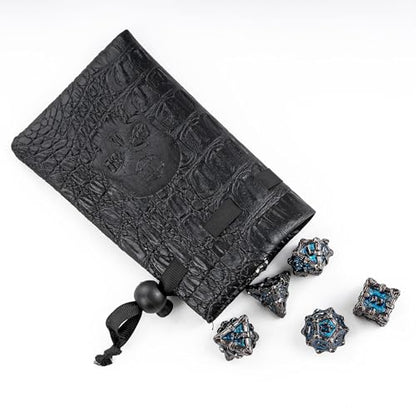 Metal Skull Dice Set with Skull Bag,7PCS Polyhedral Metal Dice Set for DND Role Playing Games(Black Nickel Blue) - color: Skull Black Nickel Blue