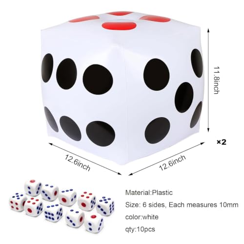 13" Jumbo Inflatable Dice, 2pack Outdoor Fun Giant Inflatable Dice Set and 12mm 10pcs Dice for Indoor and Outdoor Broad Game, Ludo and Pool Party | Includes 12mm 10pcs Dice, Indoor and Outdoor, Broad Game, Ludo and Pool Party