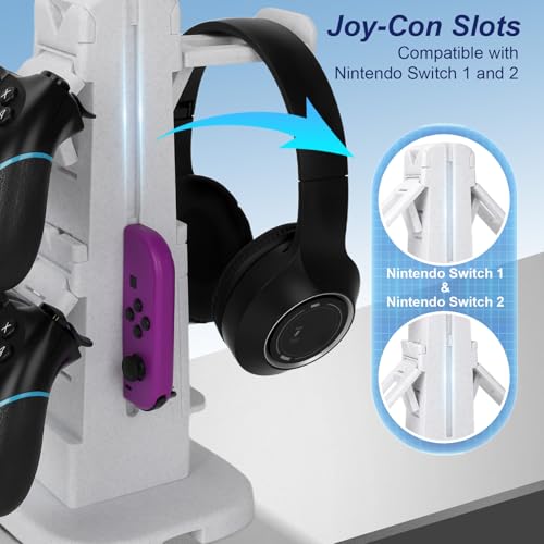 Controller Holder & Headset Stand Tower - Rotary Gaming Controller & Headphone Stand with Joy-Con Slot for Gamers