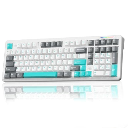 LINGBAO K98 - 96% Mechanical Keyboard Wireless,10000mAh Battery,Wireless Gaming Keyboard BT5.0/2.4G/USB-C, Gasket Hot Swappable,RGB Backlit, Creamy Sounding Keyboards with Number Pad for Win/Mac/PC - color: K98 | 10000mAh | White Blue Grey