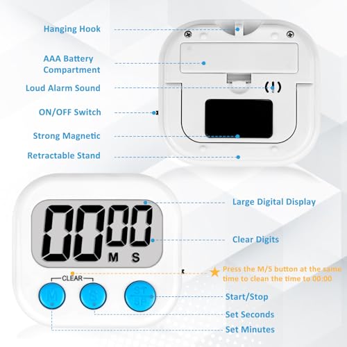 ZILLEEN Classroom Timers for Kids Classroom Magnetic Digital Kitchen Timers for Cooking Teachers Gym Game 6 Pcs - color: White & Black & Pink & Green & Orange & Purple