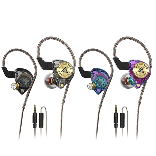 Wired Gaming Earbuds 2Pack, Ak3file in Ear Monitors, Deep Bass Sound Wired Earbuds, HiFi in Ear Headphones with 1DD 10mm Dynamic Driver, IEM for Music Gaming Video Calling (Black+Purple) - color: Black+Purple