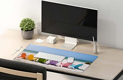 SSOIU Desk Mat, Extended Gaming Mouse Pad (35.5x15.7 in), Large Non-Slip Rubber Base Mousepad with Stitched Edges, Waterproof Keyboard Mouse Mat for Work, Game, Office, Home - Beach and Ocean Scenics - color: Beach and Ocean Scenics