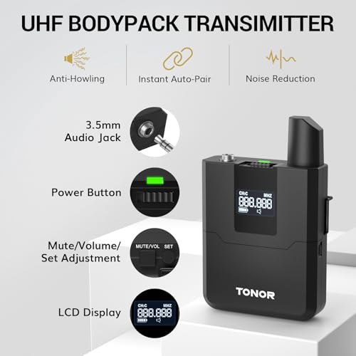 TONOR Wireless Microphones System with 8x12 Channels Headset/Lavalier Lapel Mics, Bodypack Transmitter, Receiver, 90 m/295ft UHF Range for Church Conference Performance Singing Karaoke PA Speaker - style: 8 Bodypack Mics
