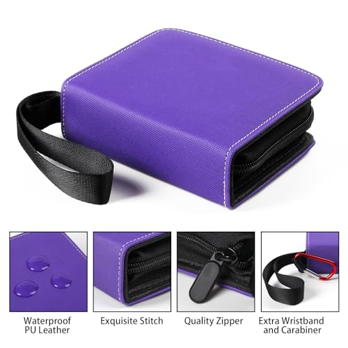 GEAoffice 1 Pocket Mini Trading Card Binder Holds 80 Cards with Zip, Purple | Super Lightweight, 40 Removable Acid-free & Non-PVC Sleeves, Premium PU Leather Card Binder for TCG, MTG, Sports&Games, Gift - color: Purple-1 Pocket